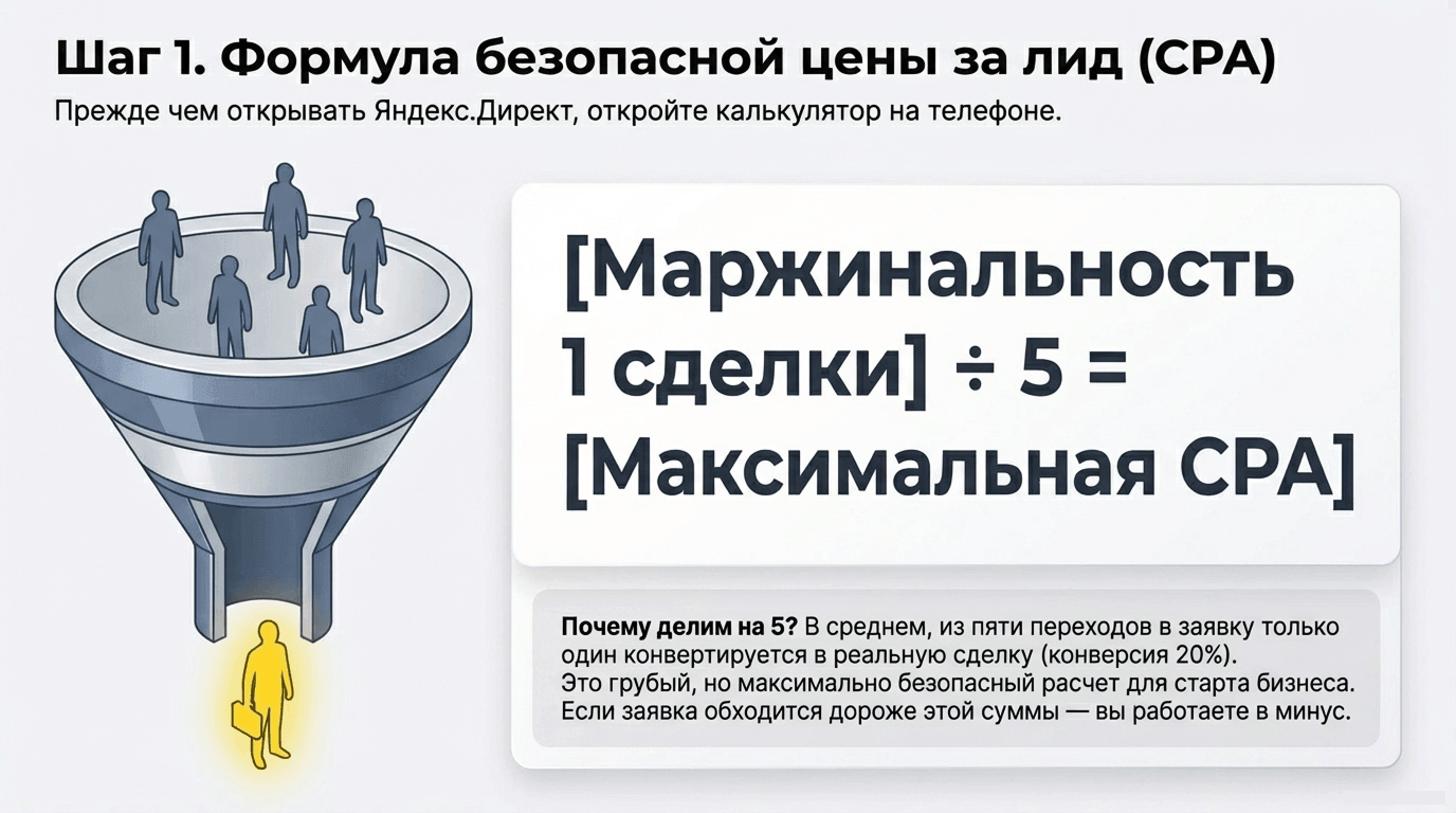 Формула безопасной цены за лид