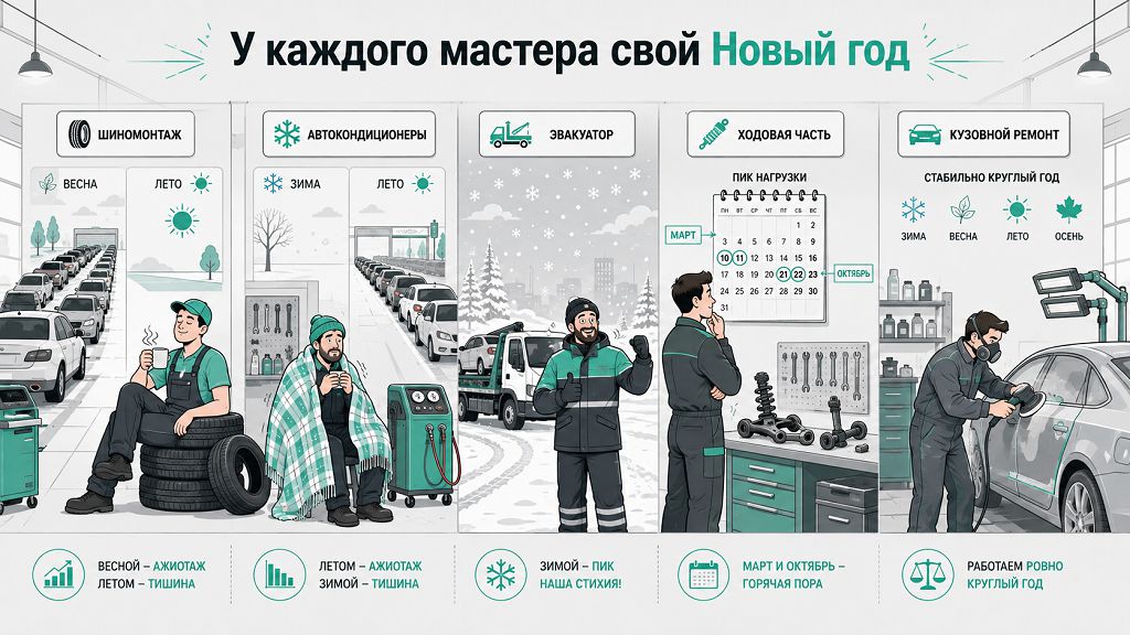 Какие услуги автосервиса зависят от сезона больше всего